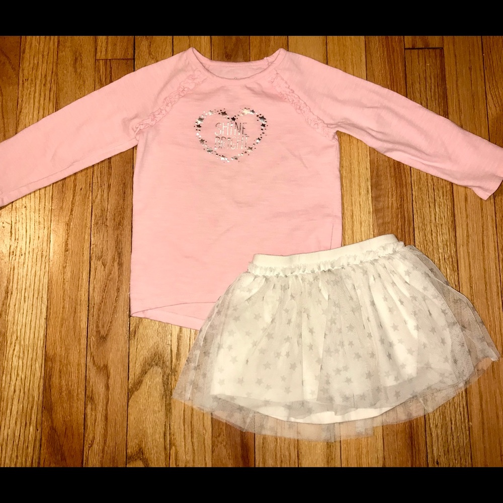 Pink Long Sleeve Shirt with White Tutu Skirt